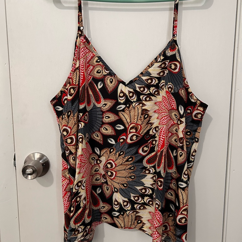 Black and Red Peacock Design Asymmetrical Camisole